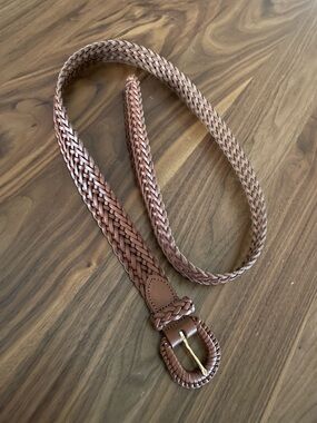 Madewell Woven Leather Belt in Tan with Gold Buckle